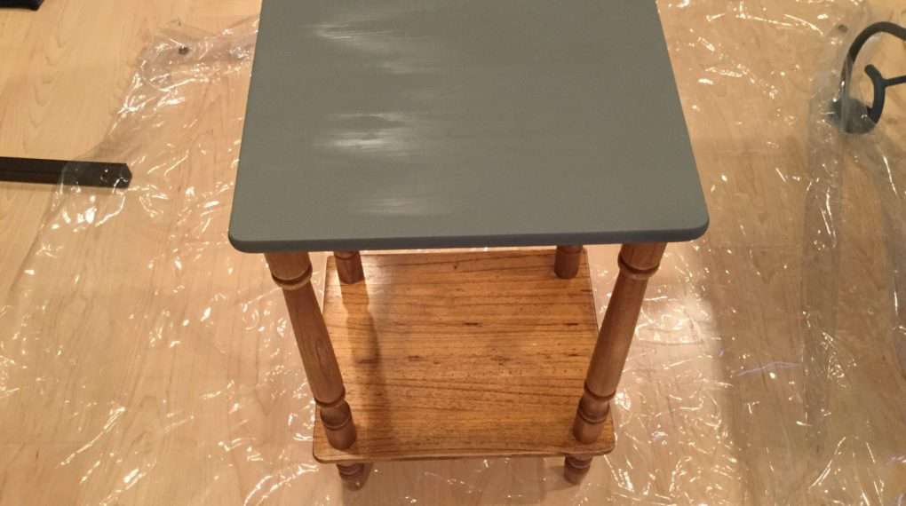 I used a medium Dixie Belle round brush to paint on Dixie Belle Hurricane Gray Chalk Mineral paint. A little goes a long way for the paint, it self levels, and the paint brush really helps a beginner like me minimize brush strokes. I could have gotten away with one coat but I did 2 to even out my paint job.