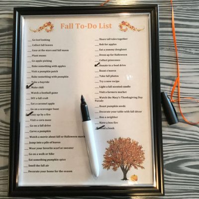 It's ready to use! Once you have done something on the list, use the dry erase marker to check it off. Continue all fall to check off the items you do and see how many you can accomplish.