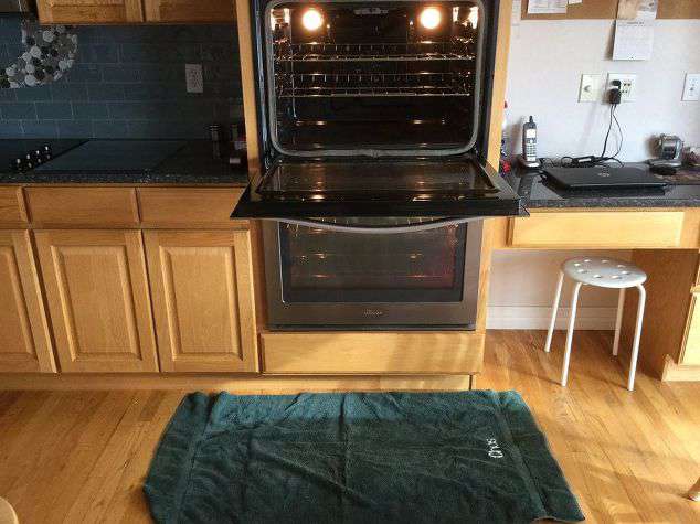 I recommend laying an old towel on the floor under your oven door for anything that spills over.