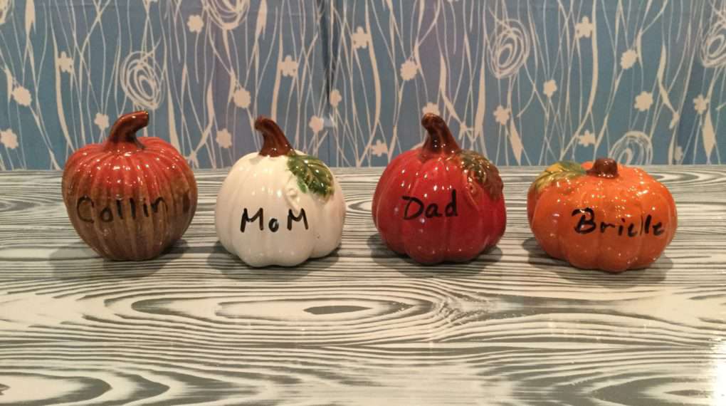 For your table - use them as place cards/table markers.  Simply write a person's name on each pumpkin with the dry erase marker.  The best part is the dry erase comes off for tons of use...