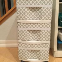 I have these 3 drawer storage containers several places in our home. Sometimes I like that I can see what's in the drawer, and other times I do not. I came up with an easy and inexpensive way to upcycle the drawers - hiding what's inside and giving it a face lift at the same time.