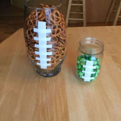 Serve snacks! The vase is holding pretzels and the mason jar is holding m&m's. You could serve chips, guac, etc