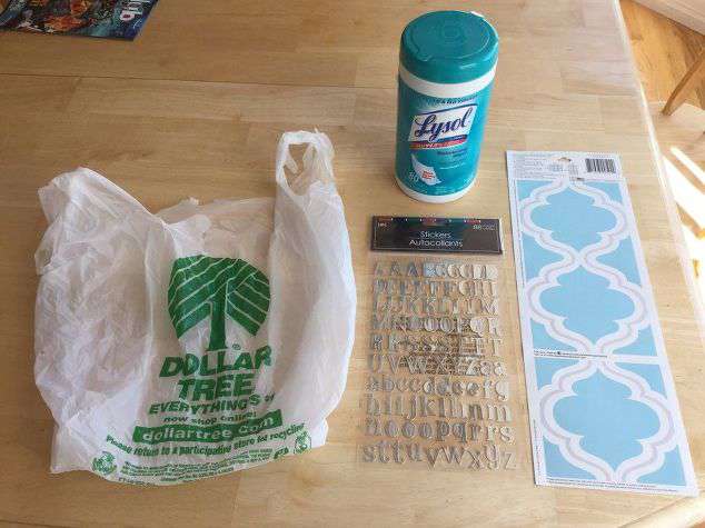 An empty bleach wipe container bags wall stickers alphabet stickers