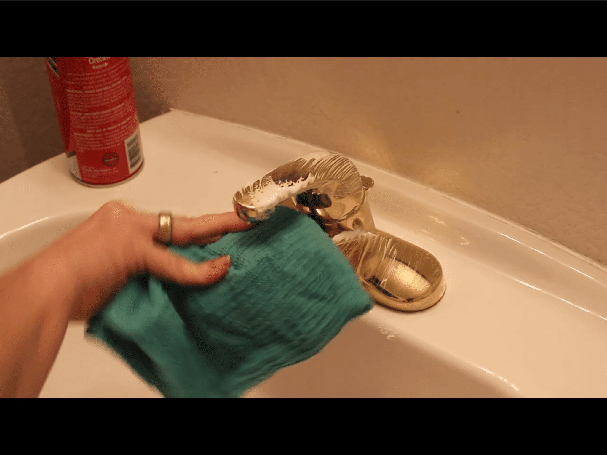 cleaning brass faucets with shaving cream