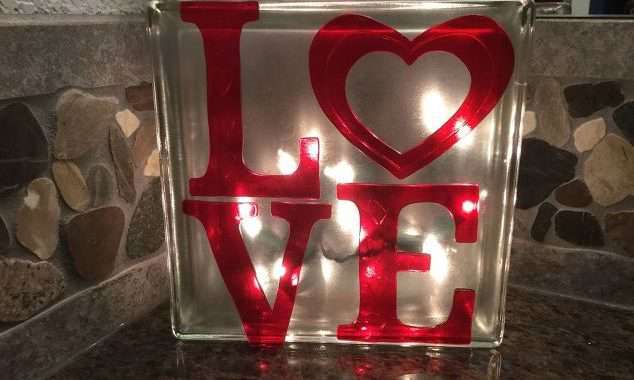 Plain Glass Block to Glowing Valentine Decor