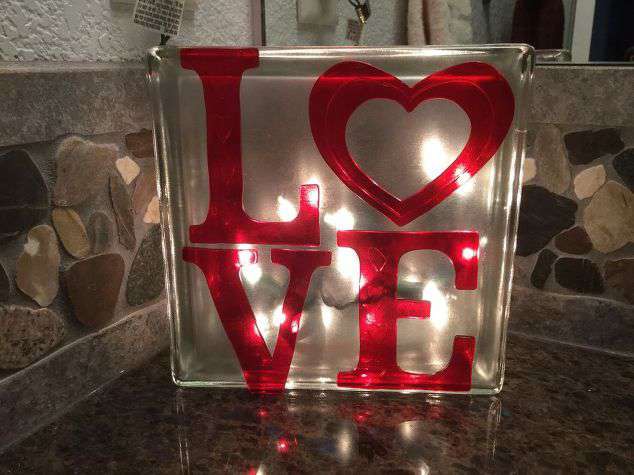 Plain Glass Block to Glowing Valentine Decor