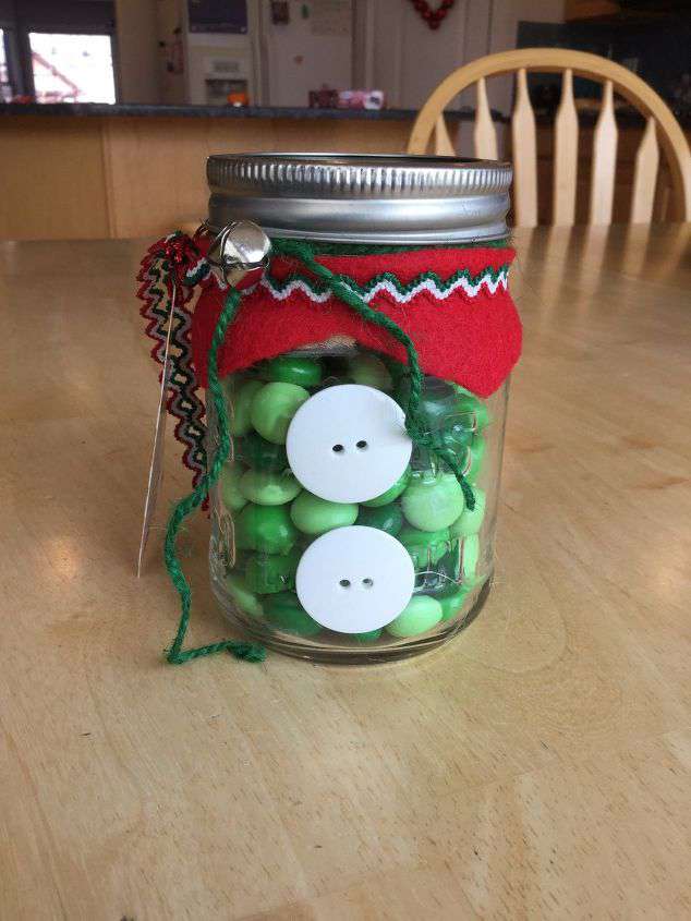 Turn it into a gift.   Cookie, cake, soup mixes, candy jars… Or make a kit – crafters, first aid, mani/pedi…   This one my neighbor made for us – super cute!