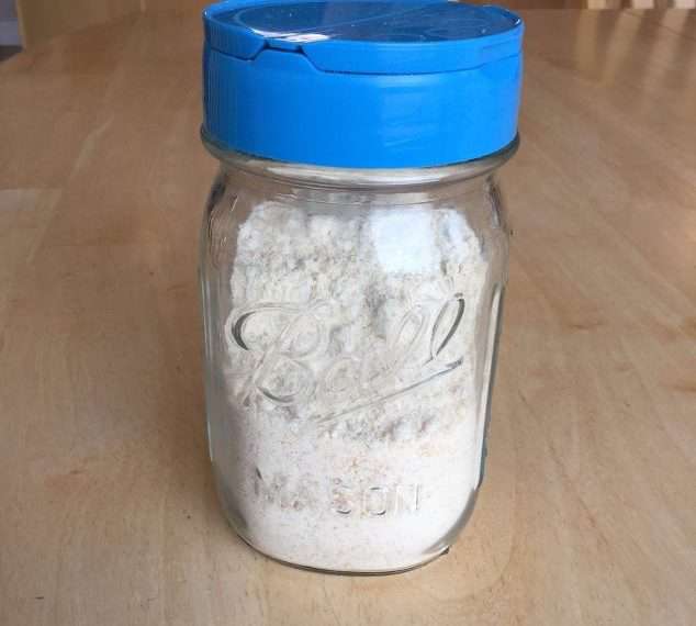 Take an old Parmesan shaker lid and put it on a glass jar. This one actually contains the Parmesan, but you could use this lid and put your seasonings in it, glitter for crafts … the possibilities!
