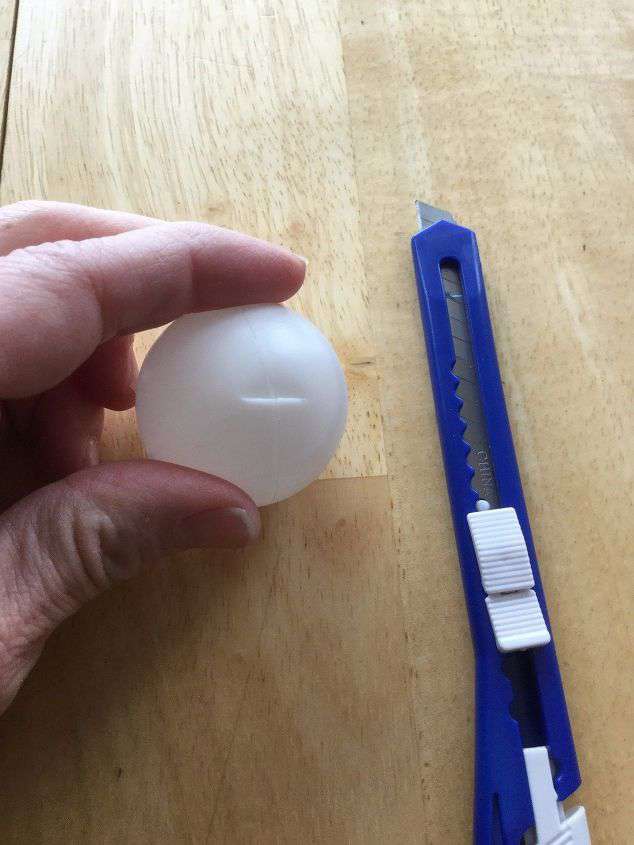 Cut an “X” in the bottom of the ping pong ball. This step is not for kids – I prepped this part for the class parties. You could try to have kids cut with something else like scissors, or a poke it with an ice pick.