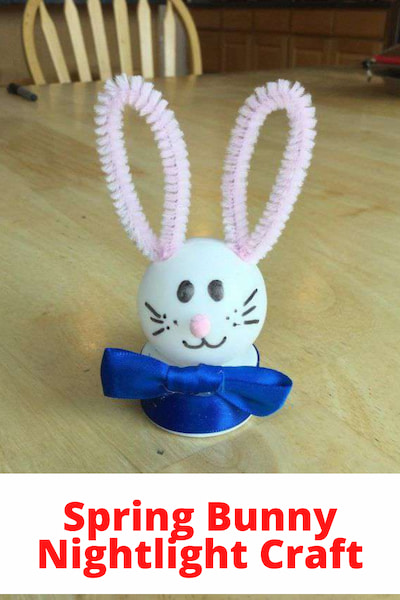 Want an easy spring bunny craft?  With a few dollar store items, you can make this easy spring bunny nightlight craft!  Great for kids and adults, parties, party favors, etc.