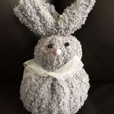 This bunny was made with a dollar tree stocking cap. I made it a couple years ago. I will be doing my follow along instructions with my current stocking cap that I wear every day during the winter.