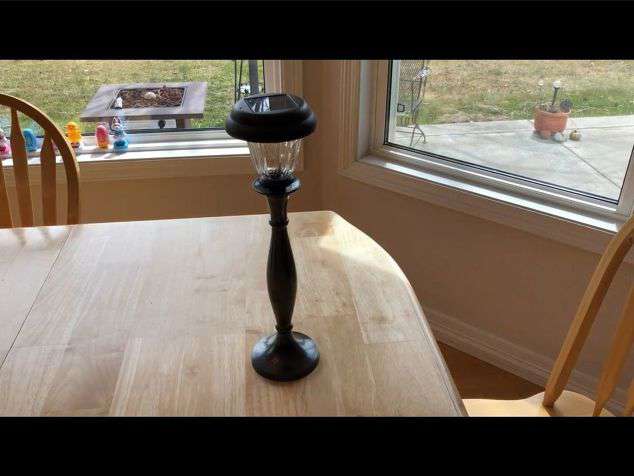 This is a taper candle holder. I placed silicone in the base and added the solar light to the top of it to make a lamp.