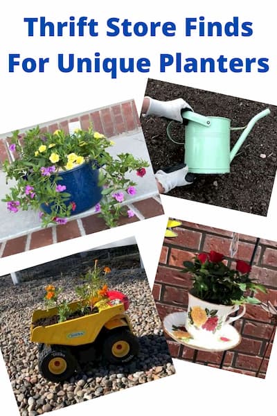 Do you want unique planters for your home? With a trip to the thrift store, you can create your own unique planters for your yard.