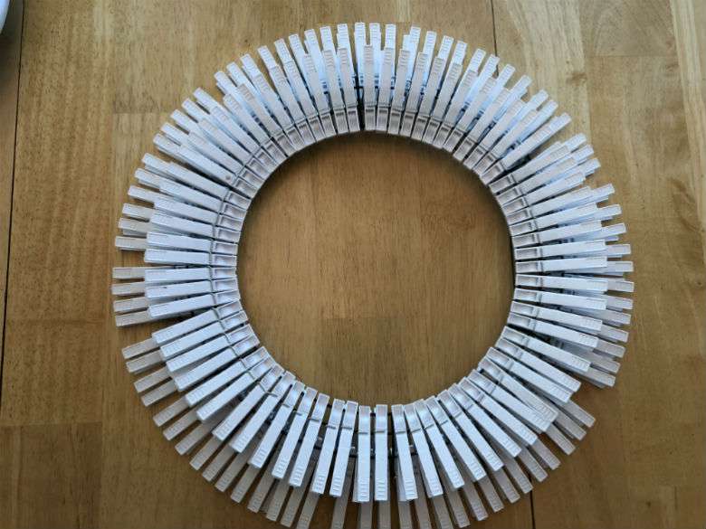 Here is what the wreath looked like when all the clothespins were placed on. I actually ran out of clothespins while doing this so I had some gaps but I didn't mind.