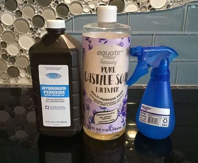 Mix 1/2 cup Castile Soap with 1 cup Hydrogen Peroxide (be sure to use the 3% kind you can buy at the store) and place in a dark squirt bottle.