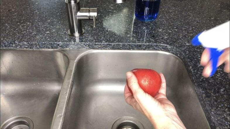 Spray your fruits and vegetables to clean them, and rinse with water before eating.