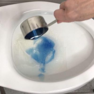 For clogged toilets (I used a lot of toilet paper to create a clogged toilet), pour in 1 cup dish detergent and let that sit for a couple minutes.