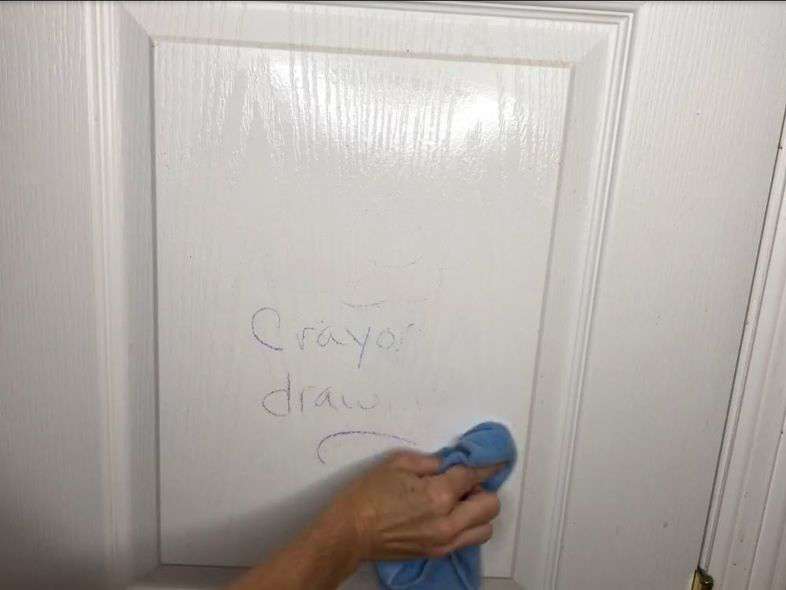Spray some over the crayon on your door, table, and more and use a microfiber cloth to wipe it off.