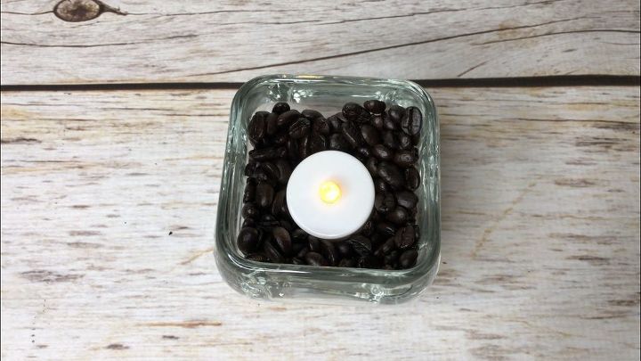 Coffee is a great odor eater. Place some beans and a fake tealight in a candle holder and use it to deodorize places like bathrooms, family rooms, offices, etc.