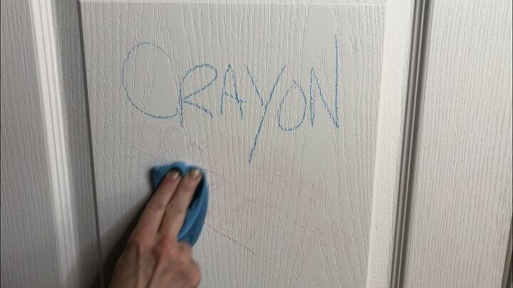 Scoop some coconut oil onto a microfiber cloth and rub over the crayon on your door, table, and more to wipe it off.