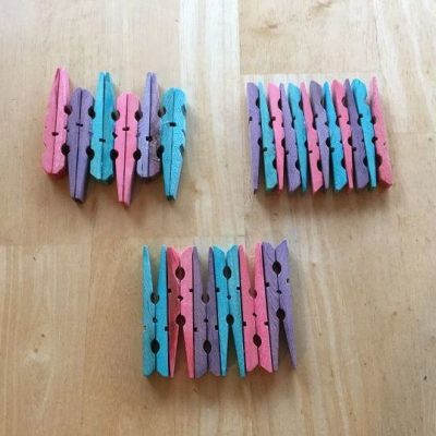 Mix and match your clothespins for different coaster designs. I used about 6 clothes pins per coaster.