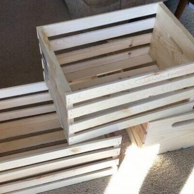 I found these crates at Walmart and they were exactly the dimensions I needed! They were also super affordable ... added bonus! It would also keep the natural wood look as we have a lot of natural wood as part of the walls and decor.