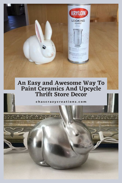 Did you know you can paint ceramics? I found this ceramic bunny at the thrift store for $1 and I knew just how I wanted to upcycle him so he'd look like he was from Pottery Barn!