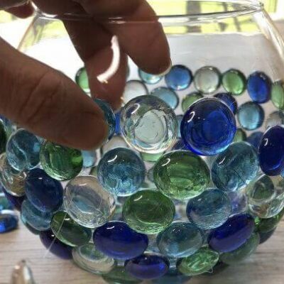 7 Easy Garden Globes & Gazing Balls (11) dollar store rocks on bud vase