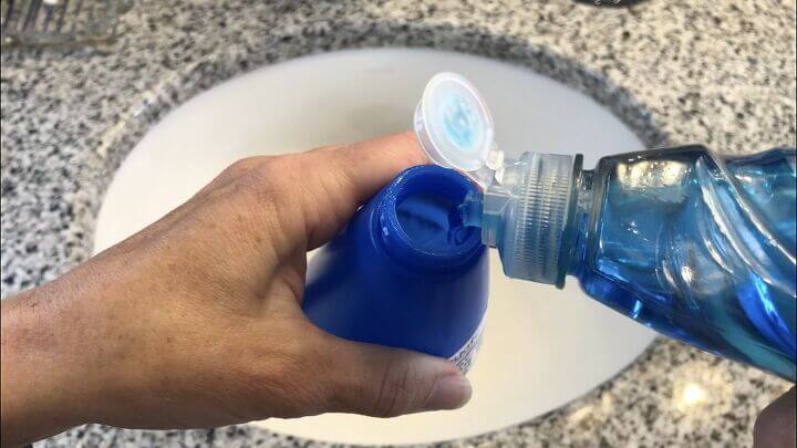 I filled a small squirt bottle with 1 tsp. Dawn and water. I that I keep in my bathroom.