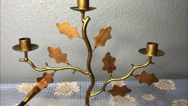 I used Folk Art Treasure Gold to paint the stem, and I used Copper to paint the leaves. I let that dry after painting.