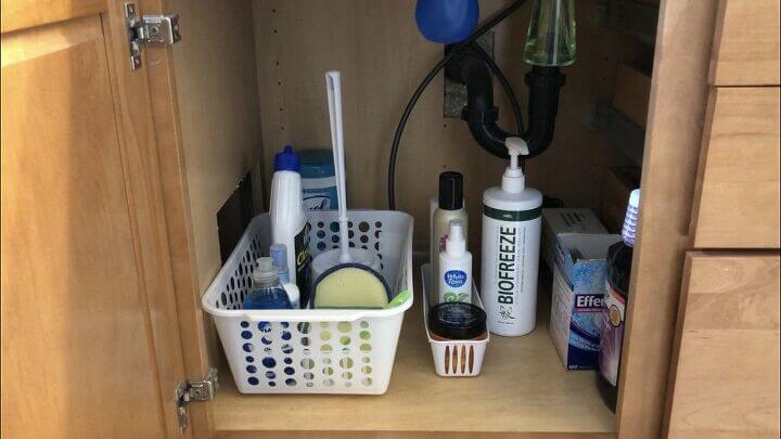 I placed it under the sink area in my cabinet.