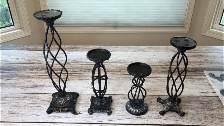 I started with 4 candle holders I found at the thrift store.