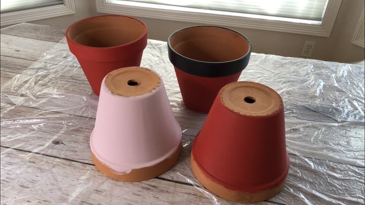 Santa - I painted 3 Apple Barrel Red and 1 of them with Apple Barrel Black top for the belt. I painted the last one with Waverly Paint in the color Ballet Slipper.