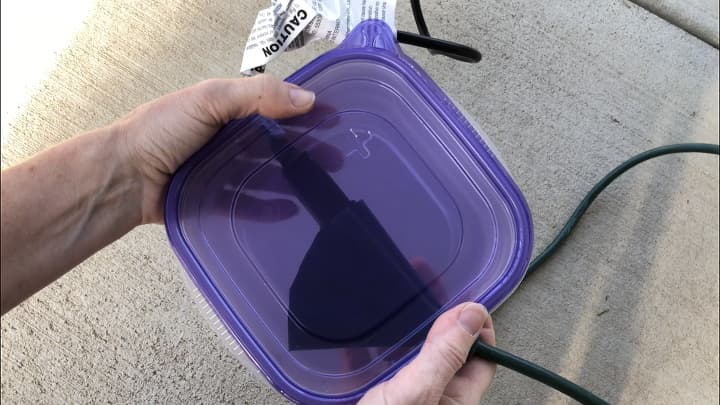 Slide your cords inside, connect, and put the lid on.