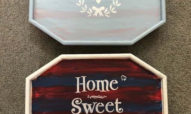 Once the trays were dry, I coated them with Folk Art Home Decor Varnish to protect it. I love how these 2 arm tables turned out.