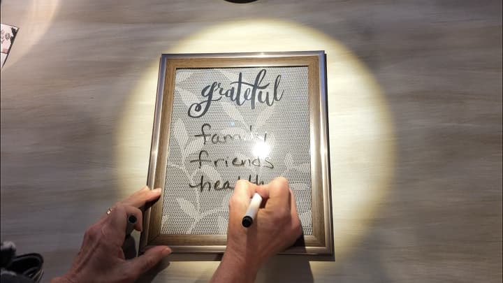Using a dry erase marker, I can write the 3 things I'm grateful for each day. When it gets to the next day, I can erase them and write 3 more. This board would also be great for all family members to write on during holidays, gatherings, and more. Also makes a great gift idea.