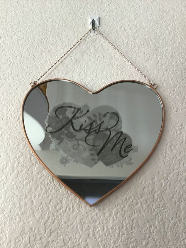 That was it - easy Valentine's & St. Patrick's Day Decor! Now the great thing is, if and when I decide - I can simply pull the sticker back off and use the mirror plain.