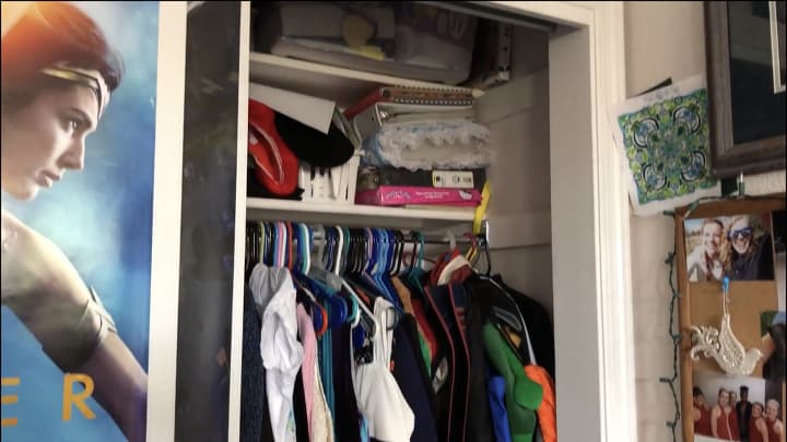 This is the before picture - she already has a fairly small closet to begin with. There were too many clothes, shoes, bags, hats, etc. You name it, it was shoved in there.