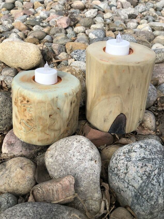 I found these wooden candle holders in the free pile at a thrift store and immediately grabbed them. I brought them home, gave them a little love, and now they have new life as coastal candle holders. They remind me of drift wood and hanging at the beach!