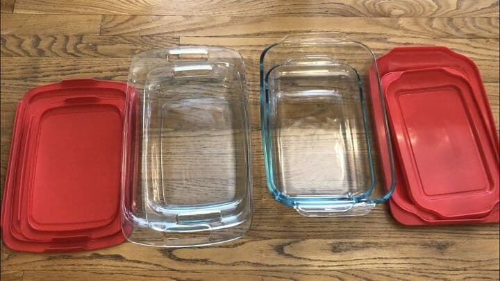 For my glass pans, I do the same stacking system.