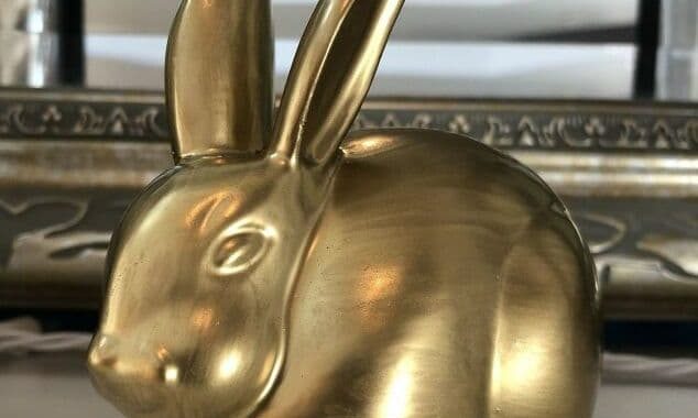 I also am thrilled that he'll compliment the other thrift store bunny that I painted silver. You can find that post here - https://chascrazycreations.com/upcycled-thrift-store-bunny/