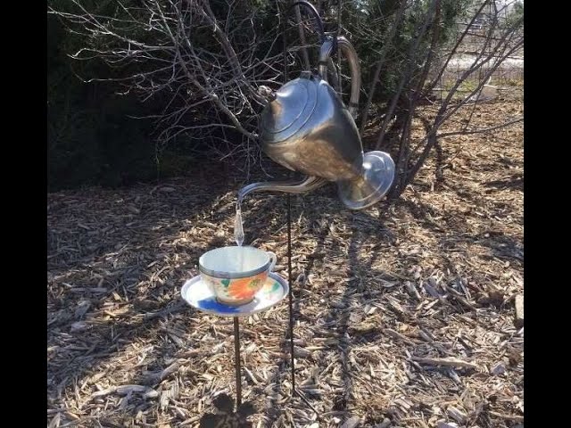 A tea pot and tea cup yard DIY decor