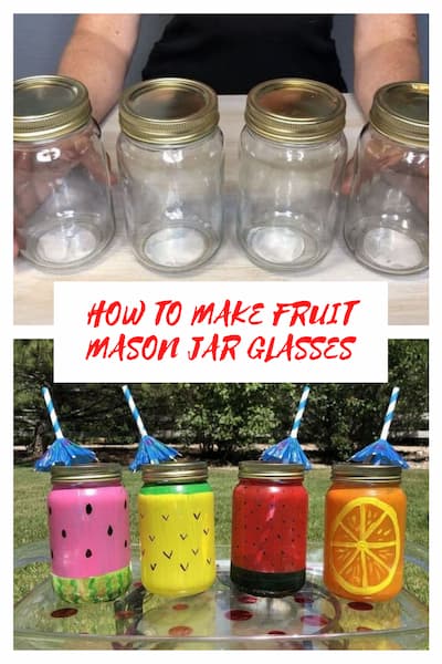 It's summertime, and my family enjoys being outside, and dinners on the patio. I used mason jars to create fun fruit mason jar glasses to serve our drinks and celebrate the wonderful season.