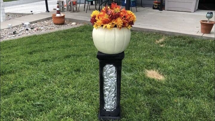 Another option which I love is to rotate the pumpkin face to the back and you can have it on display the rest of your fall season.