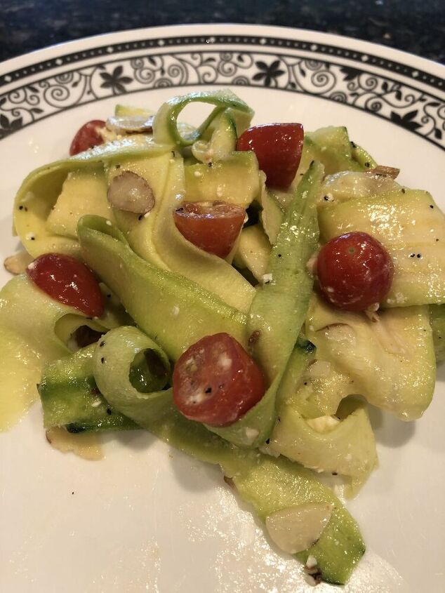 Can you eat zucchini raw in a salad?  Yes you can!  After breast cancer, my doctors put me on  a plant based diet.  Here is an easy zucchini salad recipe that our family loves.