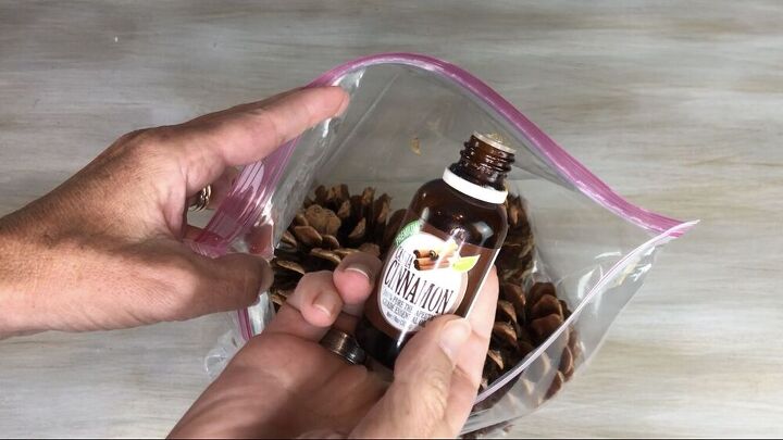 Add drops of cinnamon essential oil to the pine cones in the bag. The more you use the stronger they'll be.