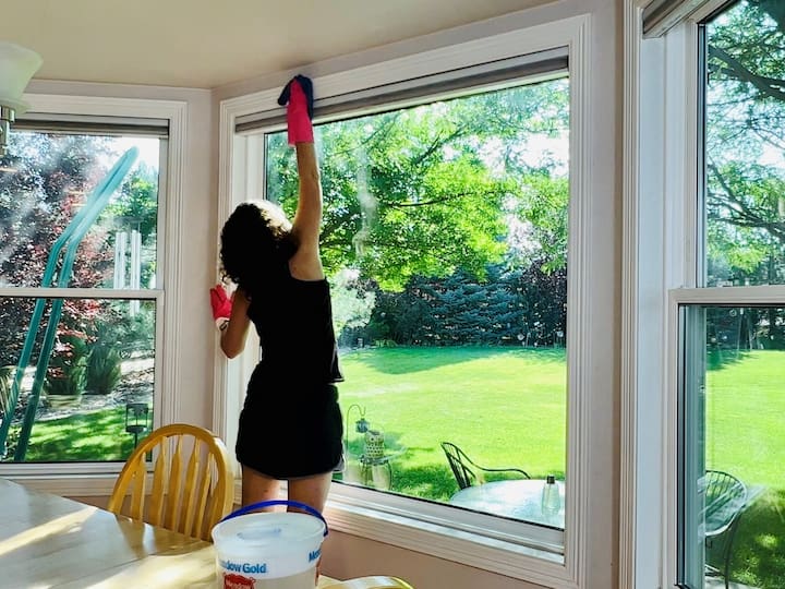 Use a duster with an extension rod to reach high places. Dust all edges of windows, creases, and crevices to remove cobwebs and dirt.
