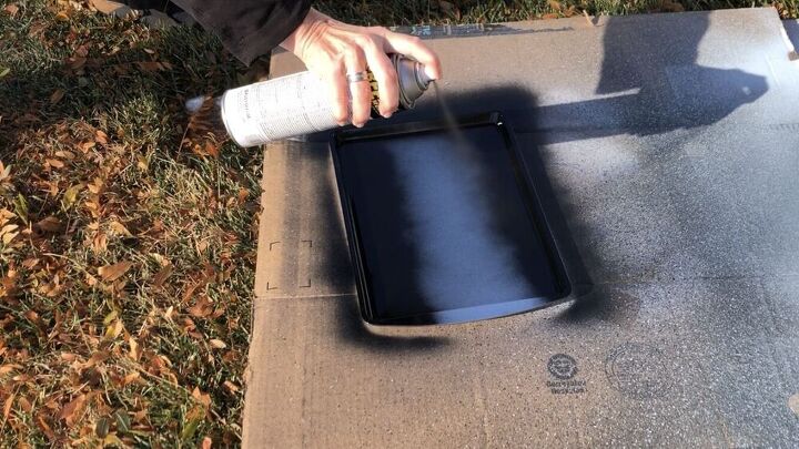 I painted the baking sheet with Rustoleum black spray paint.