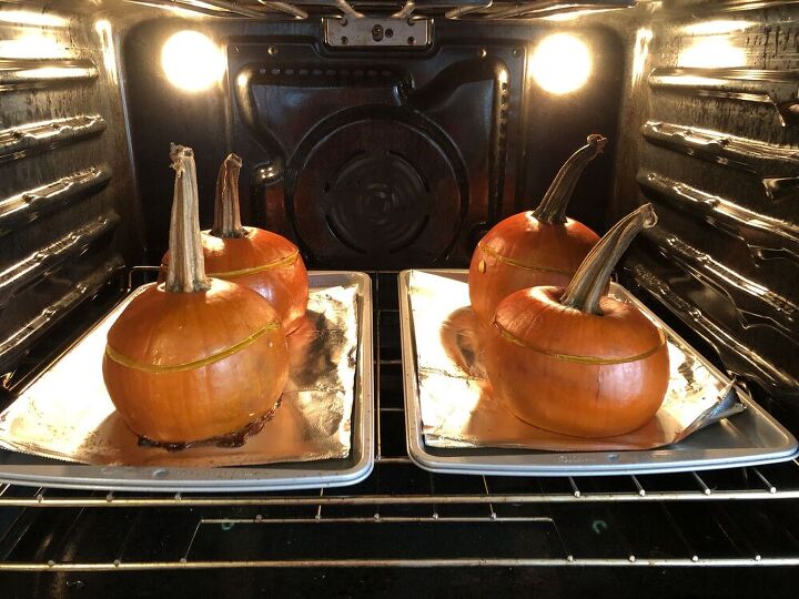 When the pumpkins are done, remove them from the oven and place on a cooling rack.