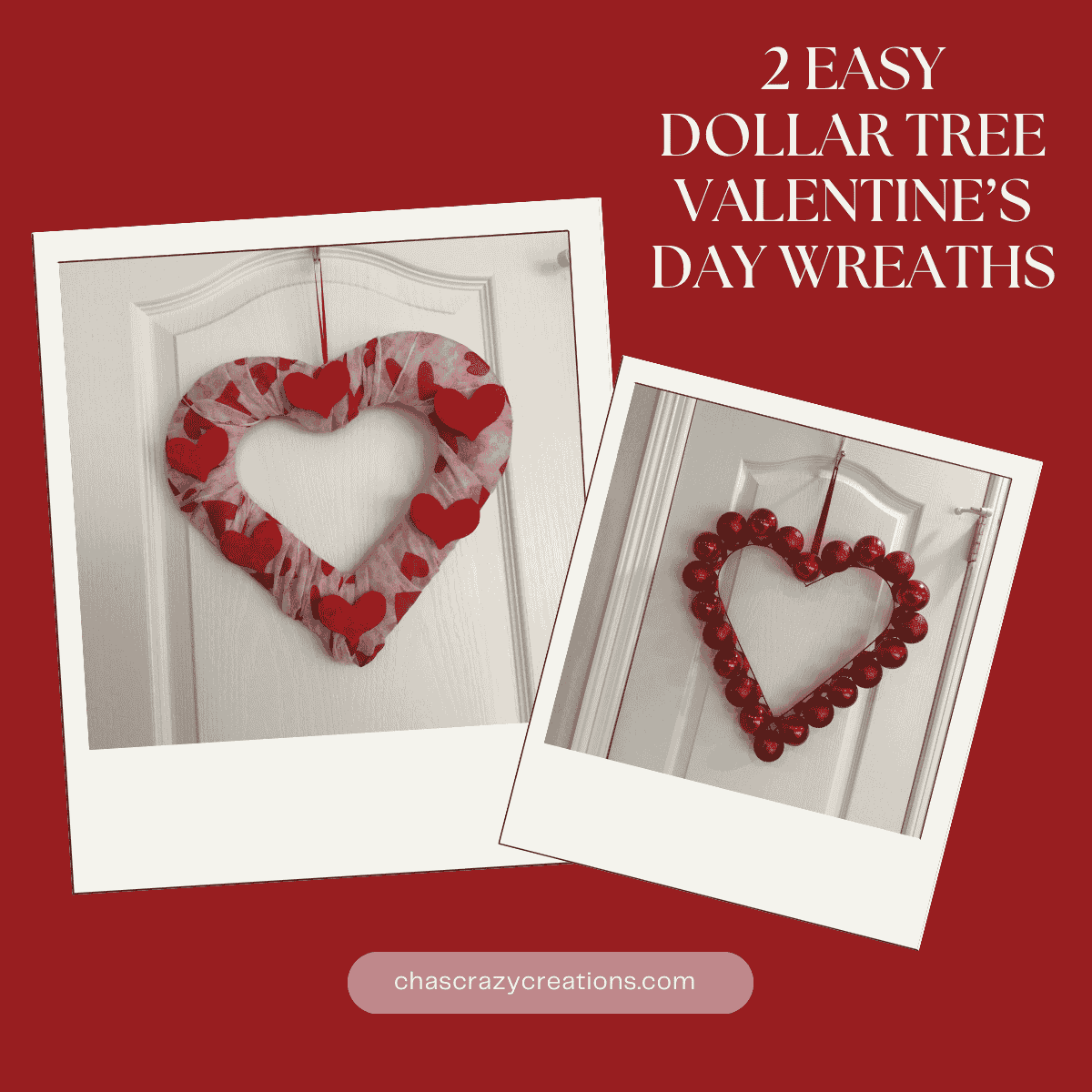 Need a budget Valentine's wreath? Here are 2 easy ways to style a Dollar Tree heart form using scarves or leftover Christmas bulbs.